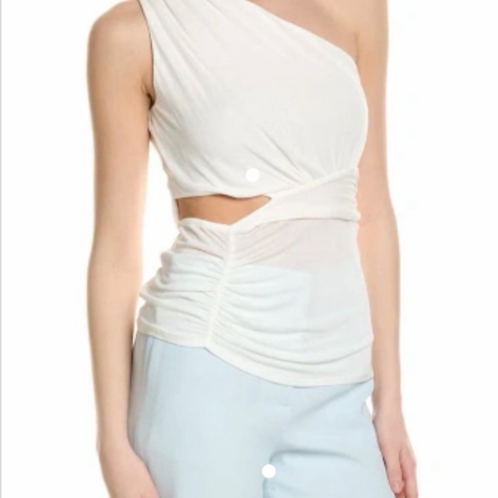 BCBGMaxAzria White One-Shoulder Cutout Blouse